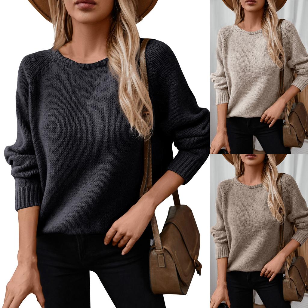 Однотонный завитой свитер-пуловер для женщин осень и зима свободный круглый вырез повседневный модный вязаный свитер