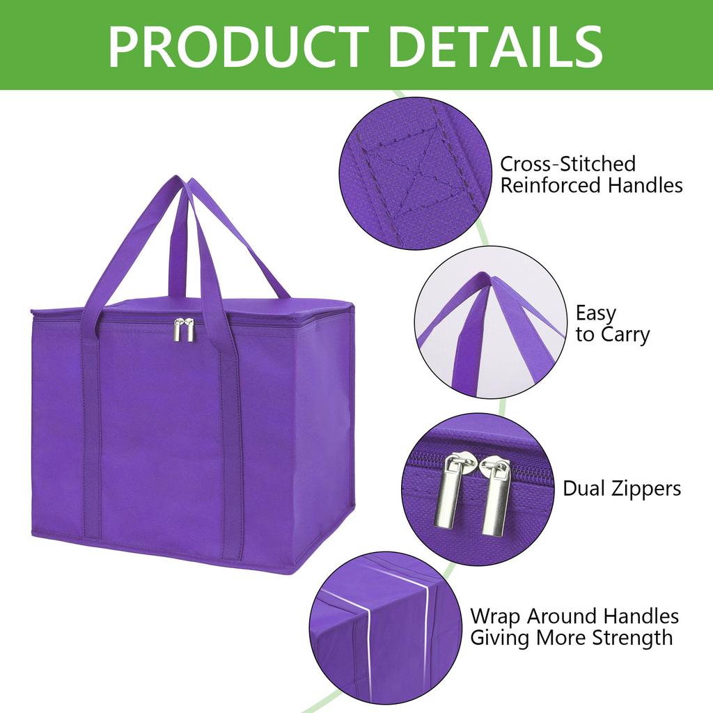 Large Insulated Grocery Shopping Bags Reusable Bag Thermal Zipper Collapsible Tote Cooler Food Transport Hot and Cold