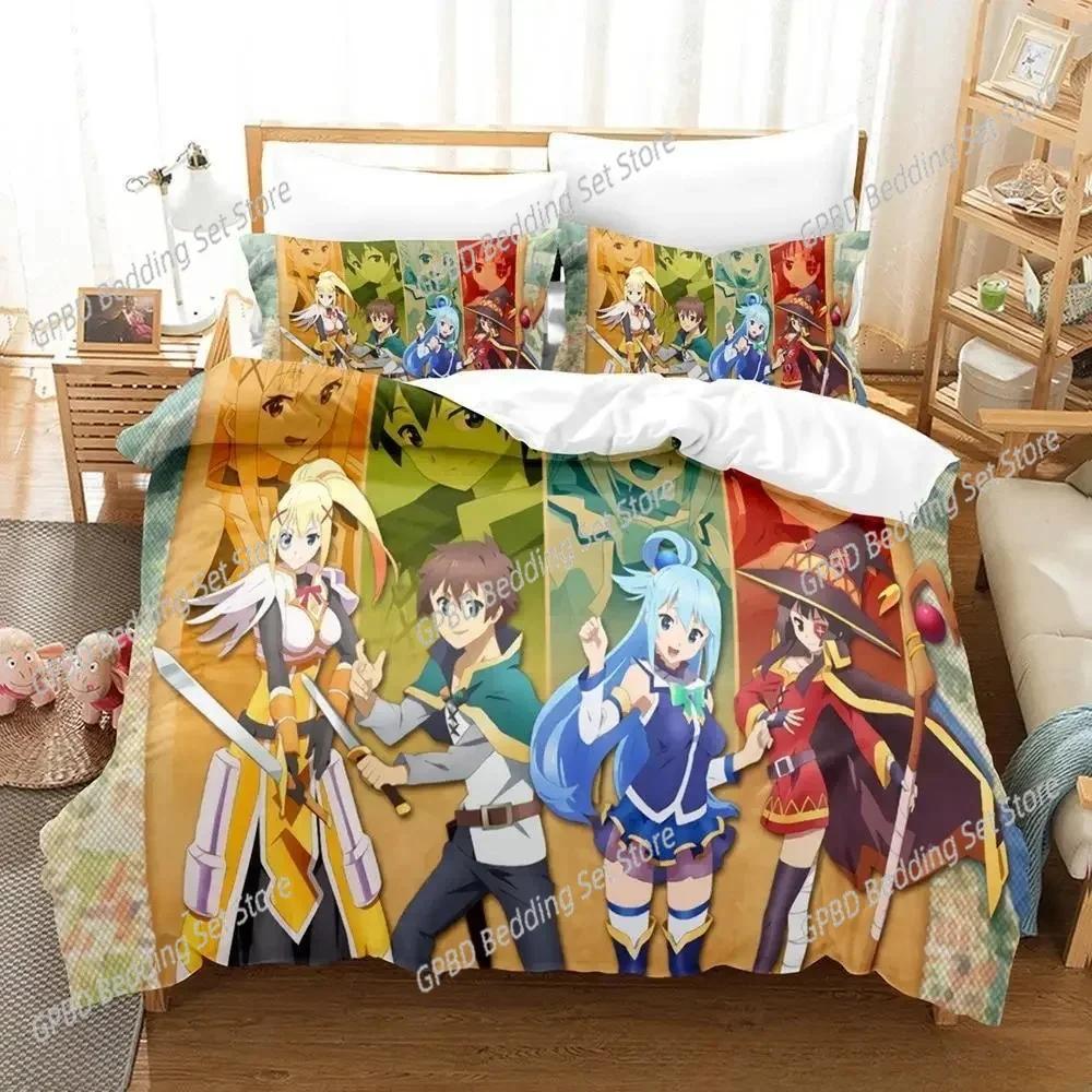 Милый Кавайный Набор Постельного Белья с Персонажами Аниме Konosuba Для Спальни Мягкое Современное Покрывало Удобное Пододеяльник Чехол На Одеяло и Наволочка