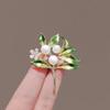 Модные броши с жемчугом и зеленым листом в виде цветка гардении для женщин, одежда, пальто, ювелирные изделия, аксессуары, подарки