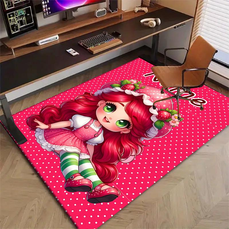 Custom Strawberry Princess Mat Personalized Name, Polyester Washable Indoor Entryway Rug, Gift for Christmas, Easter, Thanksgiving Day