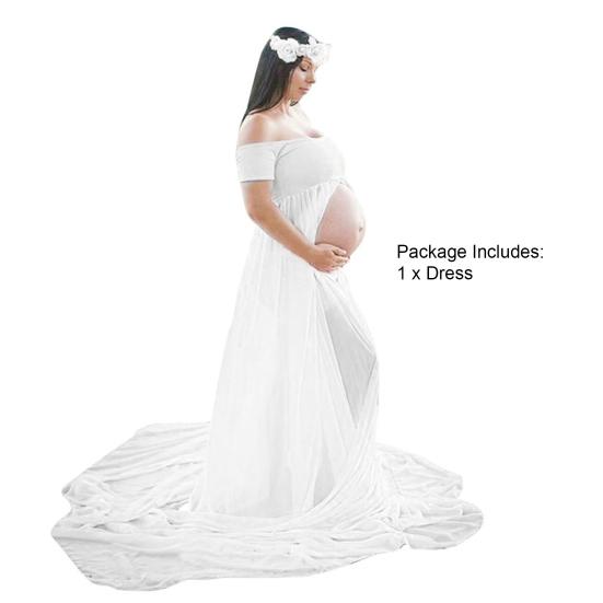 Платье для беременных женщин, однотонное платье с разрезом спереди и открытыми плечами, длиной до пола, реквизит для фотосессии беременной принцессы