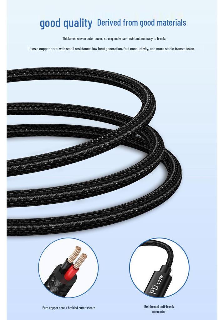 Type-C to DC 100W Fast Charging Cable for HP, Lenovo, Dell Laptops - 2 Meters