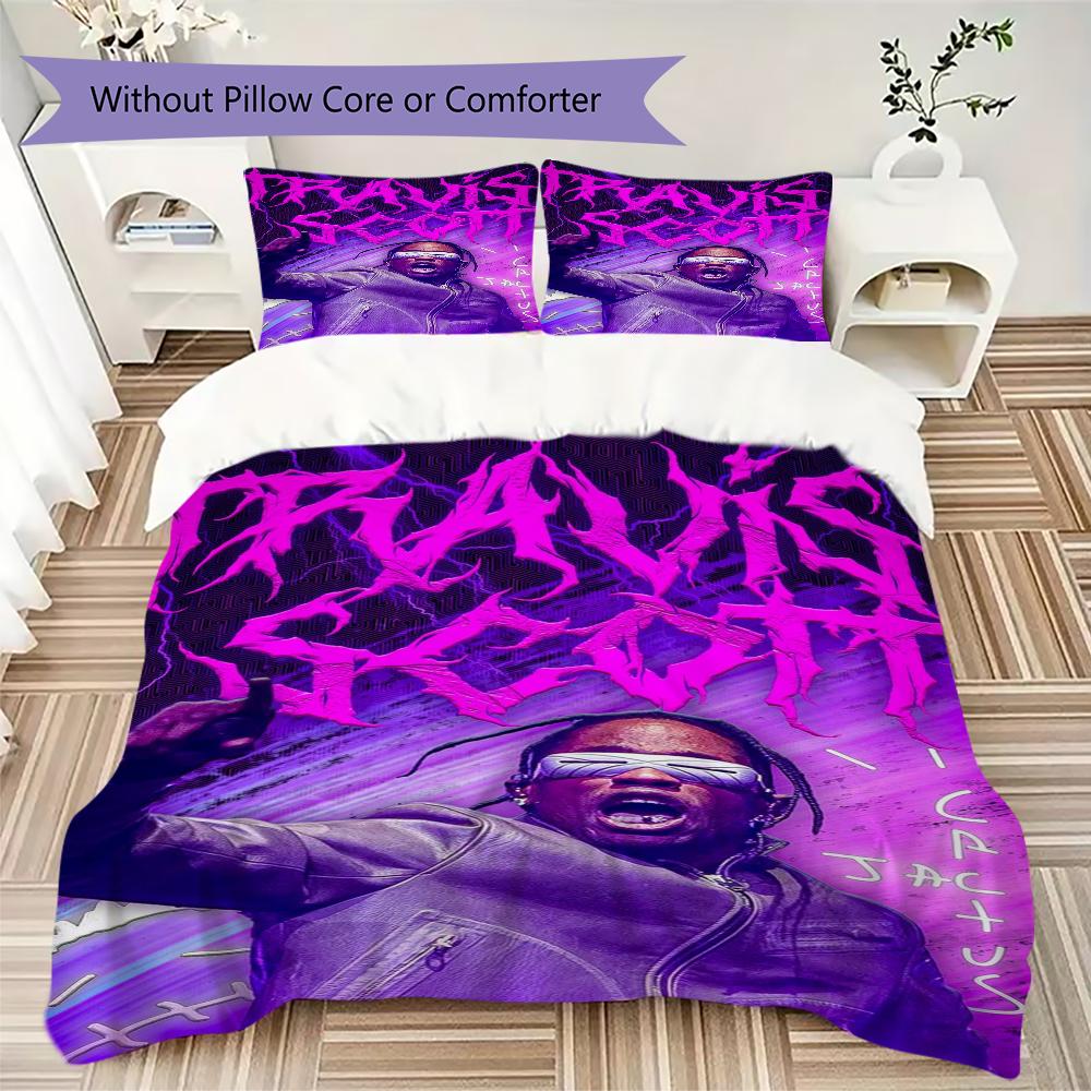 Travis Scott Pattern Bedding uilt Set uilt Cover Pillowcase Home Decoration Birthday Gift (1 * duvet cover + 2 * pillowcase without core)