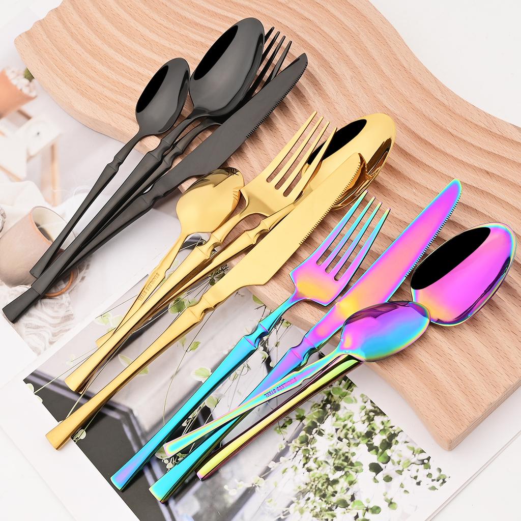 24Pcs Creative Gold Tableware Dinnerware Set Knife Fork Coffee Spoon Cutlery Set Stainless Steel Flatware Western Silverware