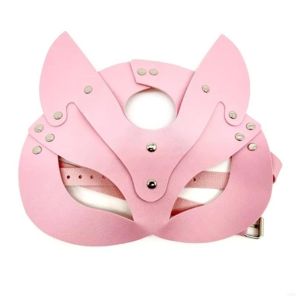 Zinc Zinc Alloy Halloween Mask Animal Ears Mask Half Face Mask Punk PU Leather Mask Women