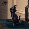 Exquisite Cat Collectible Witch Figurine, Black Riding Broom Statue, 3D Printed Ornament Ornament, Desktop Decoration for Home Office Decor Mysterious