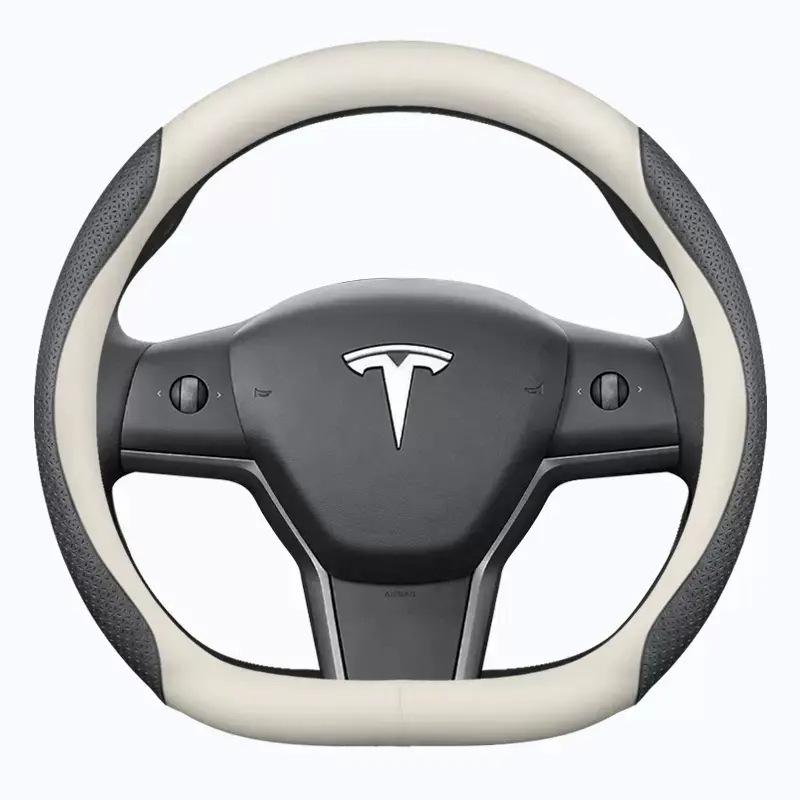 Genuine Leather Steering Wheel Cover for Tesla Model 3/Y - Ultra-thin Design