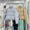 Пуховик женский новый маленький дизайн сенс белый утиный пуховый хлеб куртка молочно-голубой короткий жакет