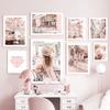 Pink Rose Girl Paris Streets Wall Art Canvas Painting Nordic Posters And Prints Wall Pictures For Living Room Decor Aesthetics