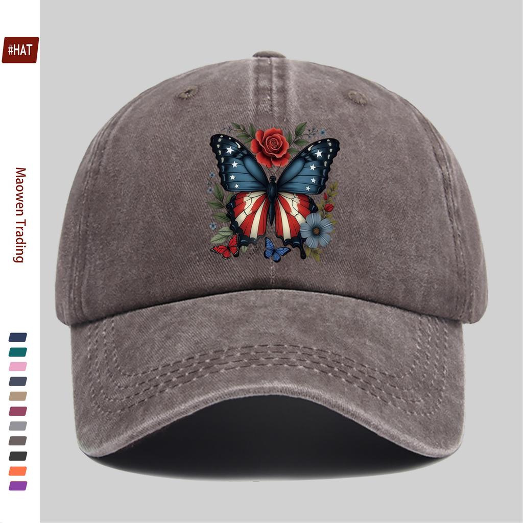 pc Patriotic Butterfly and Floral Pattern Print Baseball Cap with US th Anniversary Element Print Design Sun Hat Casual D