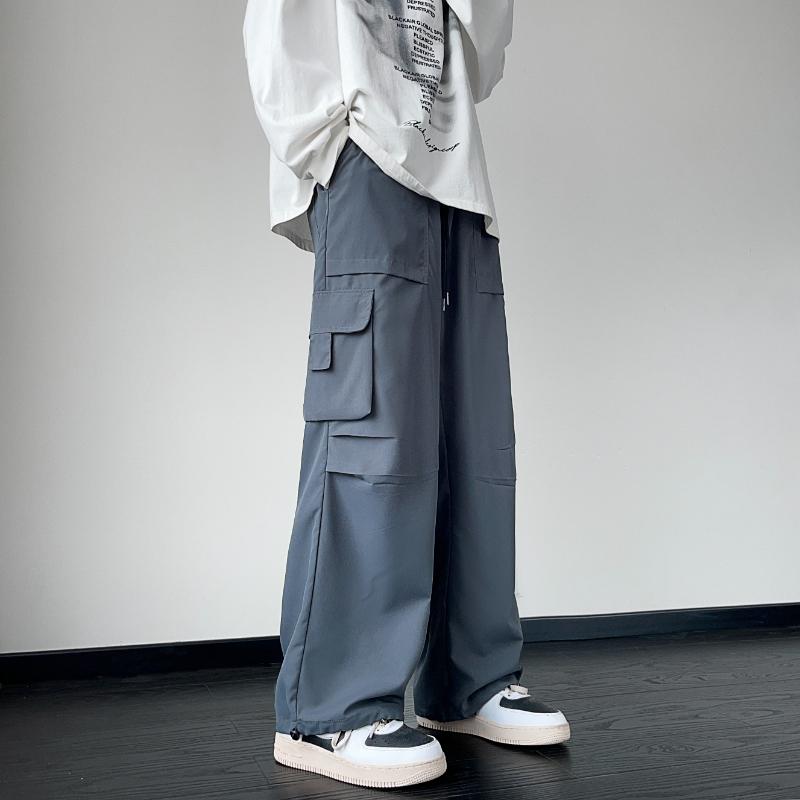 Уличная одежда 2024, весна-лето, повседневные мужские брюки, однотонные легкие брюки-карго в стиле Харадзюку, модные прямые мужские брюки