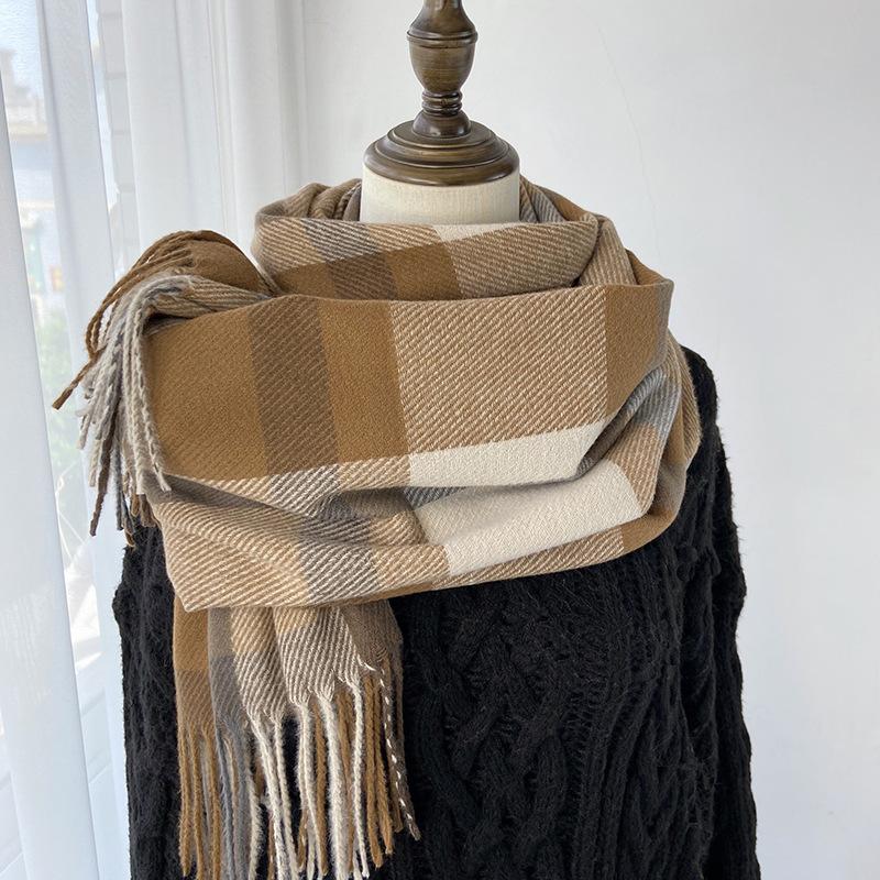 Plaid Scarf Women's New Autumn and Winter Fashion Imitation Cashmere Fringed Shawl Warm and Thickened Scarf Windproof, Warm & Decorative