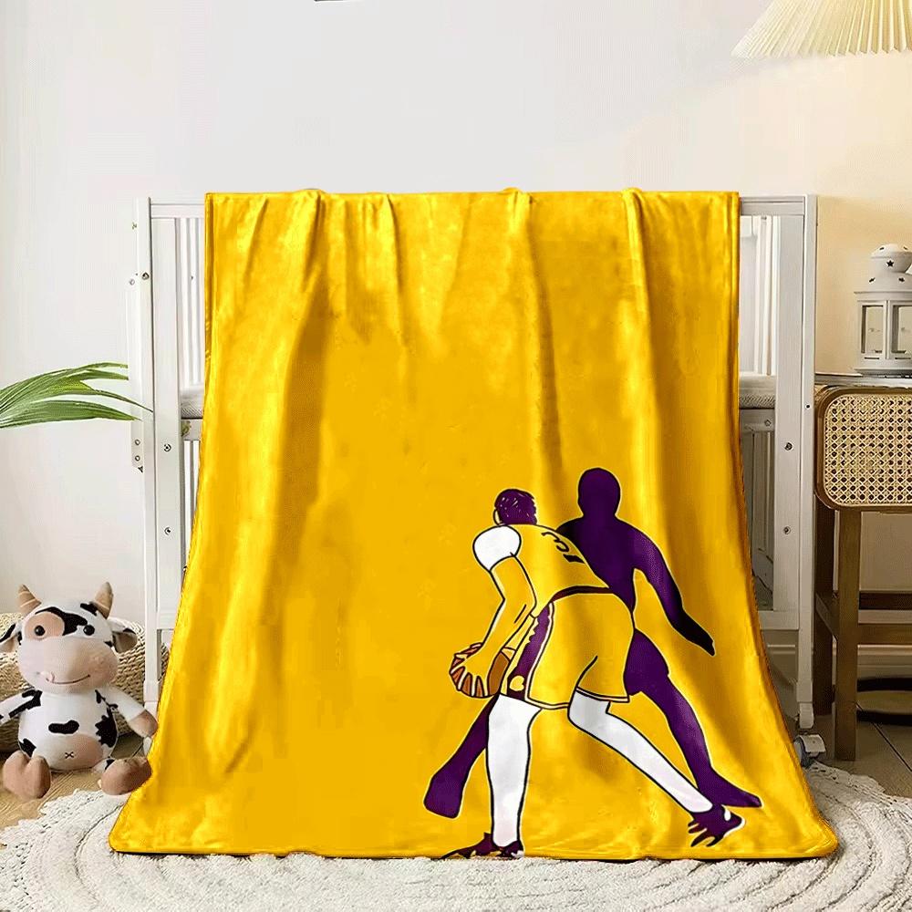 Illustration of a basketball player and shadow on yellow background. for all seasons blanket lunch break throw gift