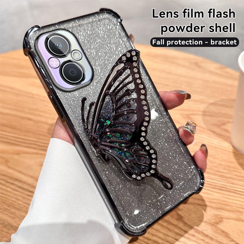 Чехол-подставка с градиентным блеском и бабочкой для OPPO A96 A97 A35 A93 A55 A56 A57 A17 A9 A5 A57 A58 A72 Realme C53 C35 C33 C31 Reno 6 7 8 9 10 11 12 Pro