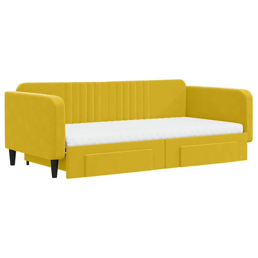 Extendable Daybed with Drawers Yellow 100x200 cm Velvet