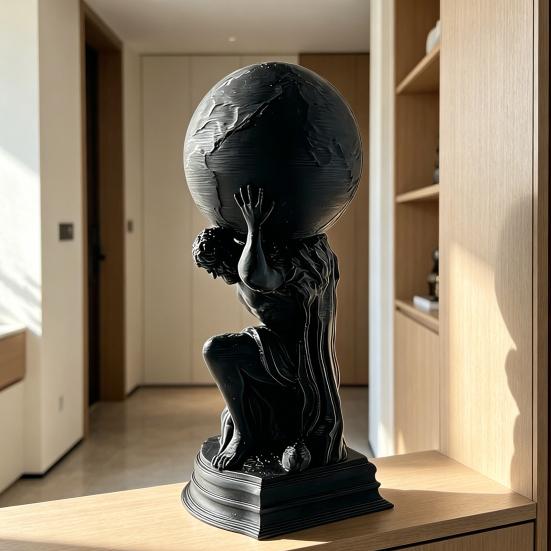 3D Printed Sculpture Figurine, Matte Black 3D Printed Statue with Frosted Texture, Symbolizing Responsibility Desktop Ornament for Home Office Decor