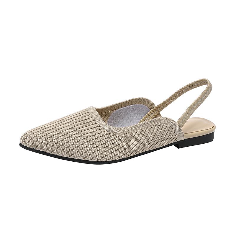 Туфли на плоской подошве с открытой пяткой для женщин, с острым носком, удобные трикотажные туфли на плоской подошве для работы, прогулок, офиса, женские балетки, нескользящие свадебные нарядные туфли