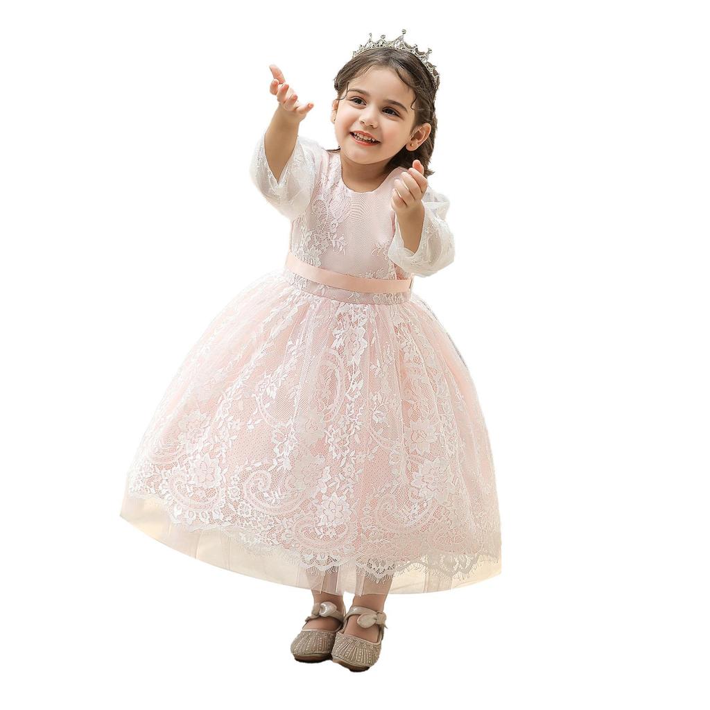 Платье подружки невесты с большим бантом для девочек на крестины 1 года, платье принцессы на день рождения, костюм, вечернее свадебное платье с короткими рукавами