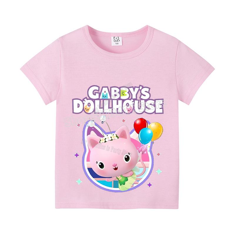 New Gabby Dollhouse Kids T-shirt Summer Children Cotton Short Sleeve Top Anime Fashion Kawaii Baby Tee Girls Casual Clothes Gift