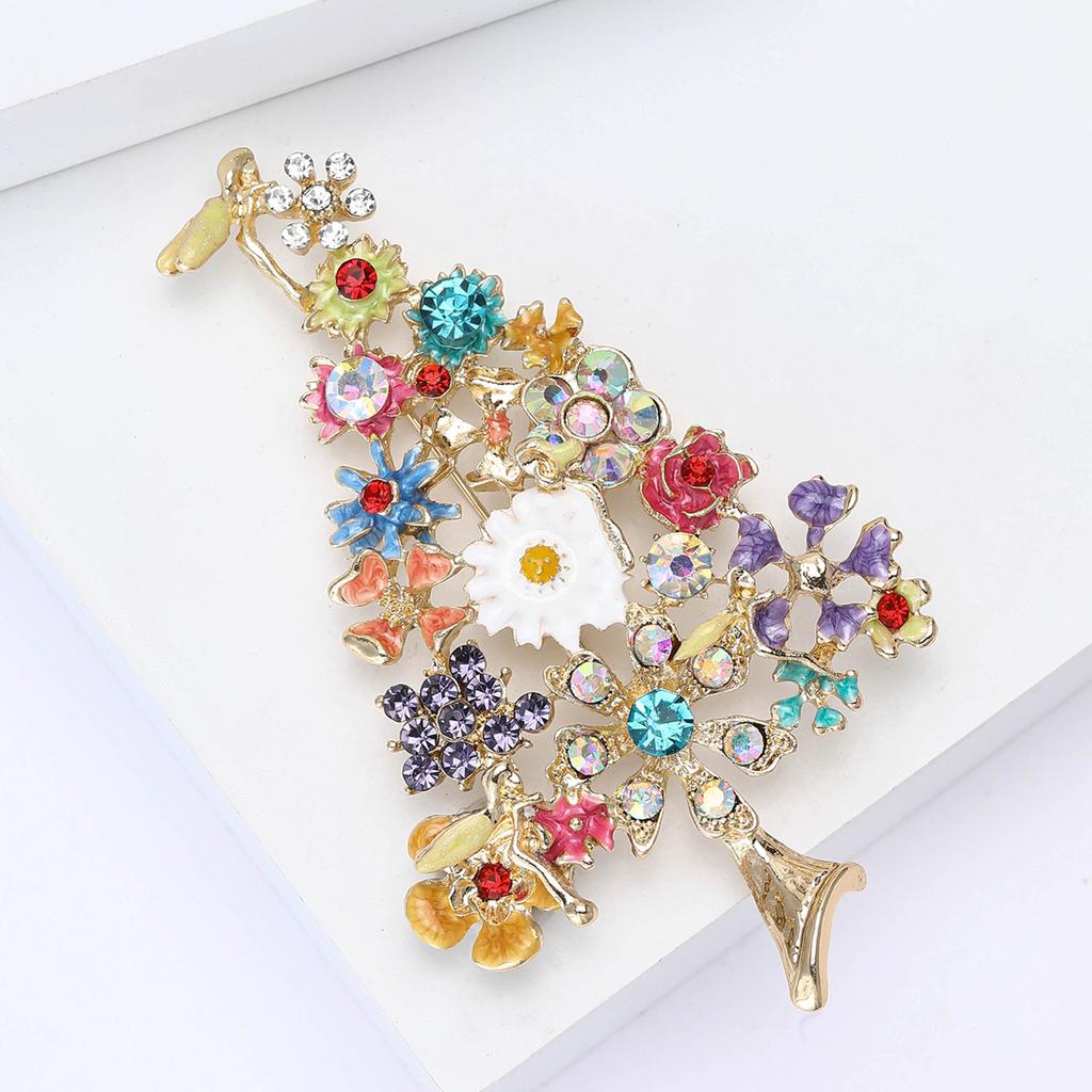 Enamel Colorful Exquisite Rhinestones Christmas Tree Brooches Party Casual Clothing Accessories