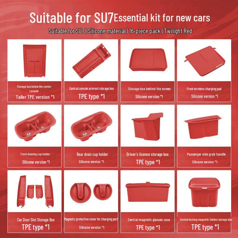 Xiaomi SU7 Interior Kit: 16-Piece Storage & Protection Set for Console & Cup Holder