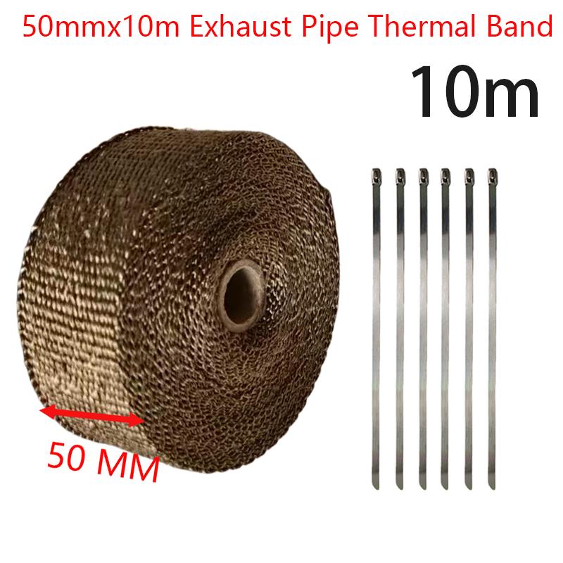 10M Motorcycle Exhaust Pipe Heat Wrap Tape Exhaust Header Wrap High-Temperature Insulation Tape With Stainless Steel Zip Ties
