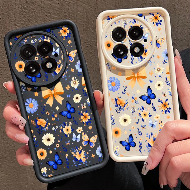 Blue Butterfly Floral Pattern Case For Oneplus 15 Nord 5 13R 12R 11R 5G Shockproof Bumper Soft Silicone Cover For OnePlus 13 13T 12