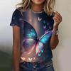 2025 Fashion Women's T-shirt 3d Butterfly Print Round Neck Short-sleeved T-shirt Luxury Women's T-shirt Oversized Girl Clothing