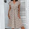 Женская мода лето-весна с леопардовым принтом повседневные платья с коротким рукавом и v-образным вырезом с высокой талией