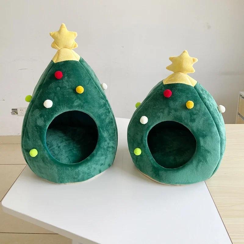1 Pcs House Pet Supplies Pet Beds Christmas Tree Cat Litter Kennel Winter Warm Pet Litter Winter Cat