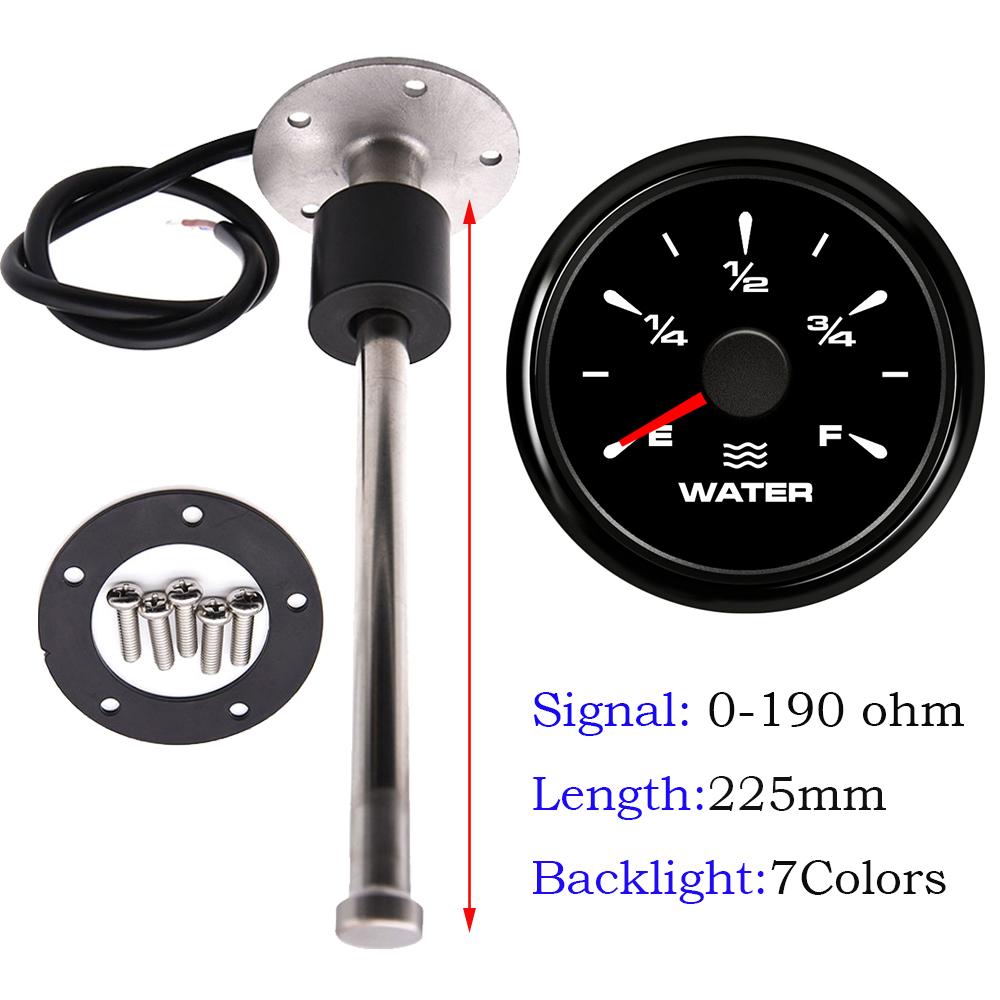 Hot Sale 52mm R ohm Water Level Gauge 200 250 300 350 450mm Water Level Sensors 0-190ohm for Car Boat Yacht 8 Colors Backlight