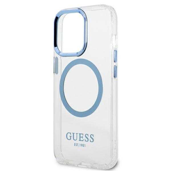 Etui do iPhone 13 Pro Guess Metal Outline MagSafe Niebieskie