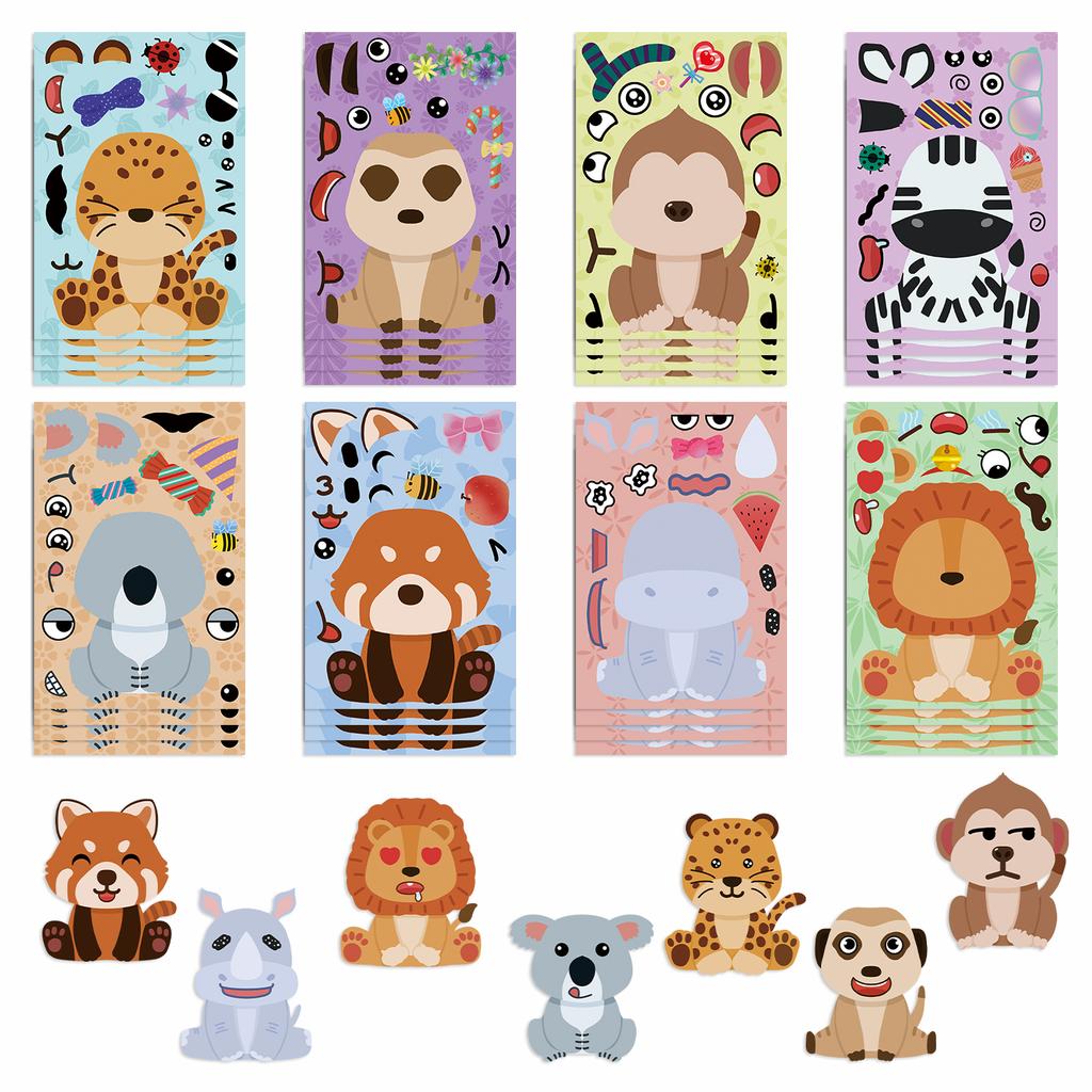 81624Pcs Cartoon Animal Cute Zoo Make A Face Puzzle Stickers Kids Make Your Own Diy Game Children Jigsaw Education Toys