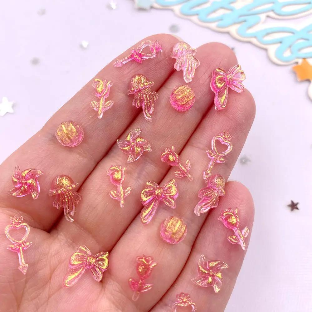 8g Resin Mini Glitter Colorful Magic Wand Jellyfish Rose Art Nail Flat Back Rhinestone Applique DIY Scrapbook Jewellery Decor