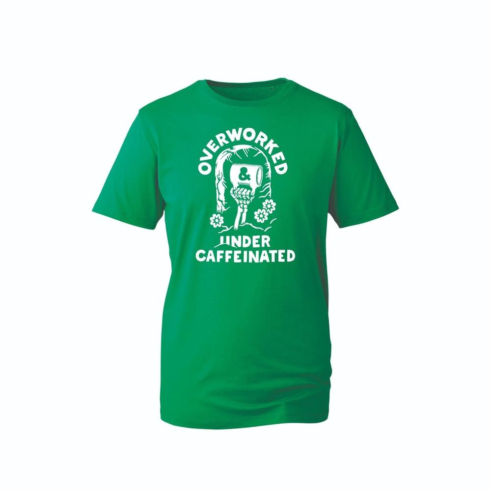 Overworked Undercafinated TShirt Funny Coffee Misspelled Humor Tee Top Unisex