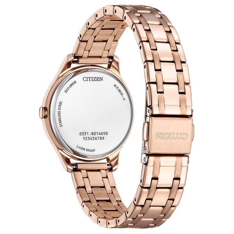 Citizen Серия Eco-Drive Водонепроницаемость 50 метров Узор 'Цветок вишни' Солнечный кварц Стальной ремешок 32 мм Женские часы Розовый циферблат EM0508-98W