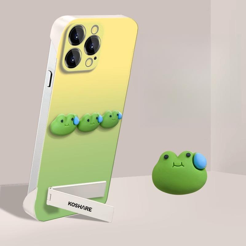 Градиентная трехмерная подставка в виде лягушки подходит для чехла для мобильного телефона Apple 14, 15PROMAX без рамки, 13 защита от падения, 12 эффект "голого металла".