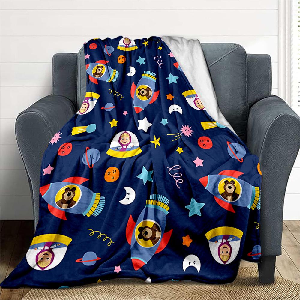 1 шт. Маша и Медведь Плед для улицы Легкий Фланелевый, Мягкий и Теплый, Всесезонный для Дивана, Улицы, Кемпинга, Гостиной, Офиса, Стула