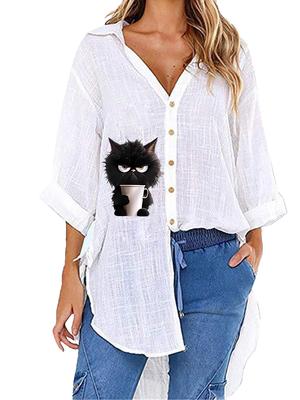 Женская повседневная блузка с V-образным вырезом и принтом, весенне-летняя мода, топ с рукавом до локтя, женская свободная футболка