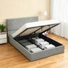 Storage Bed with Hidden Space and Tufted Velvet Headboard, in Wood and Metal, 195x141x106 cm, Grey