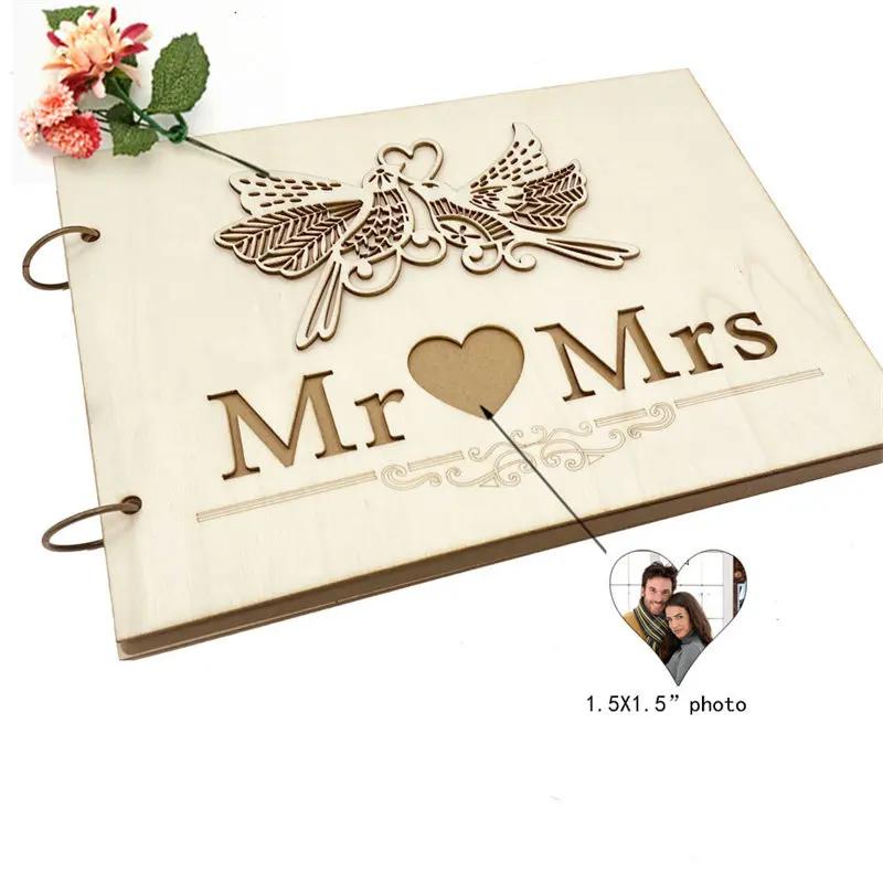 20/40 Page Wooden Wedding DIY Message Book Creative Signature Book MR&MRS Photo Album Wedding Decoration Supplies Sign-in Book