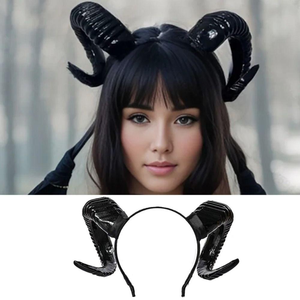 Realistic Halloween Devil Headband Artificial Goat Horn Hair Hoop Black Demon Horn Headwear  Stage