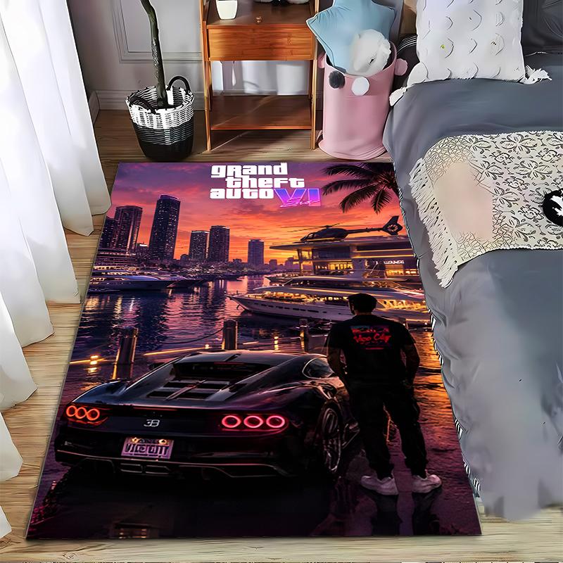 Grand Theft Auto VI Marina Sunset Yachts Cars Rug Video Game Fans Home Decor Bedroom Mat