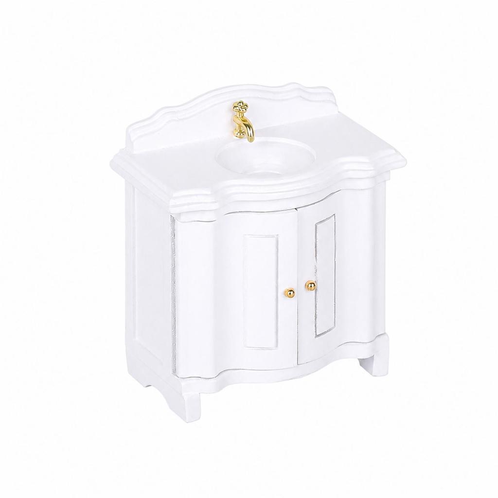 Dollhouse Basin with Cabinet Wooden for Diorama Hobbyists
