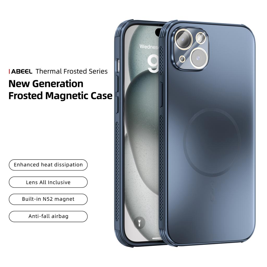 ABEEL For iPhone 15 Magnetic Case TPU PC Cooling Matte Phone Back Cover with Lens Film