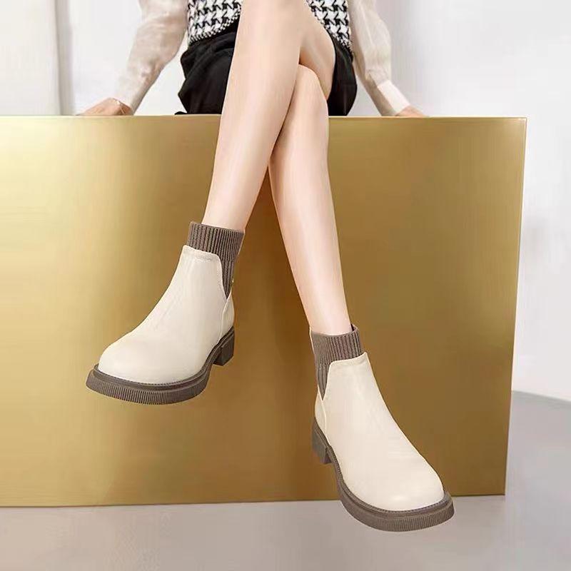 Ботинки на мягкой подошве женские осенне-зимние бархатные французские короткие ботинки ретро износостойкие модные универсальные ботинки челси