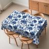 Rustic Blue Floral Tablecloth Vintage Bohemian Style Rectangle Classic Porcelain Oriental Wavy Edging Cover for Party Dining