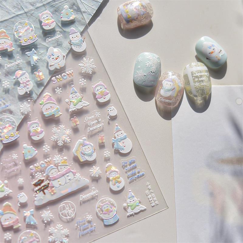 Милые наклейки для нейл-арта с принтом Санта-Клауса, рождественской елки, снеговика, снежинки и банта - Сладкие маникюрные наклейки для декора ногтей, подарок