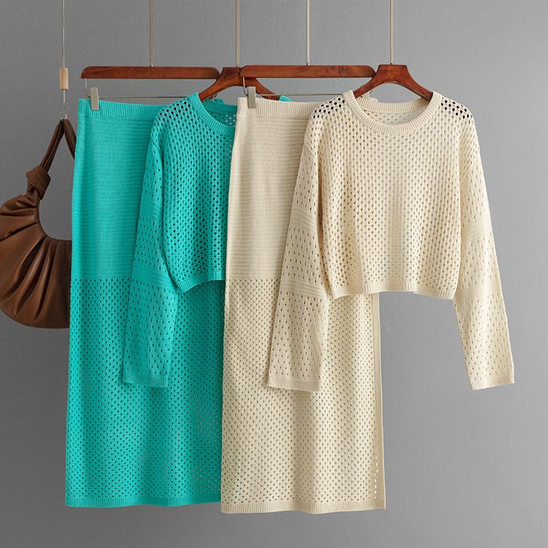2026 Summer Casual Temperament Commuter Women Wear Y2k Harajuku Fashion New Hollow Knit Long Skirt Trend Simple Two-Piece Skirt